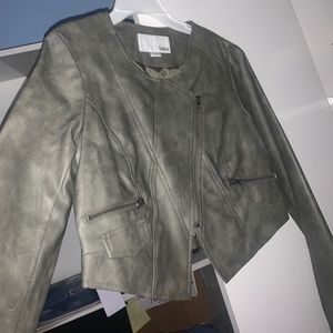 bar III authentic leather jacket grey